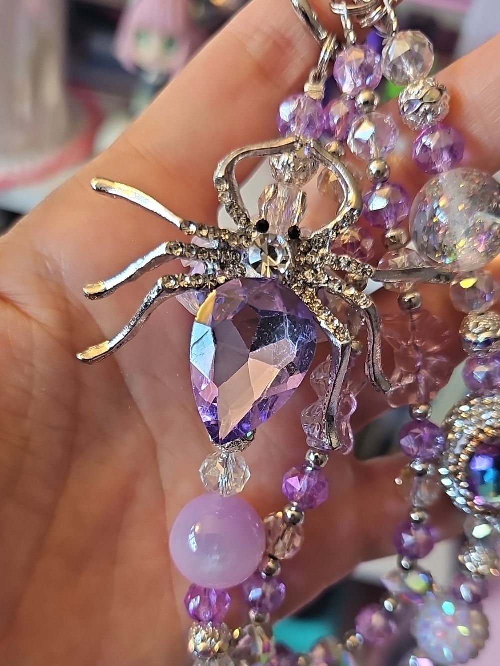 Purple Spider Crystal Pendant Purse Charm